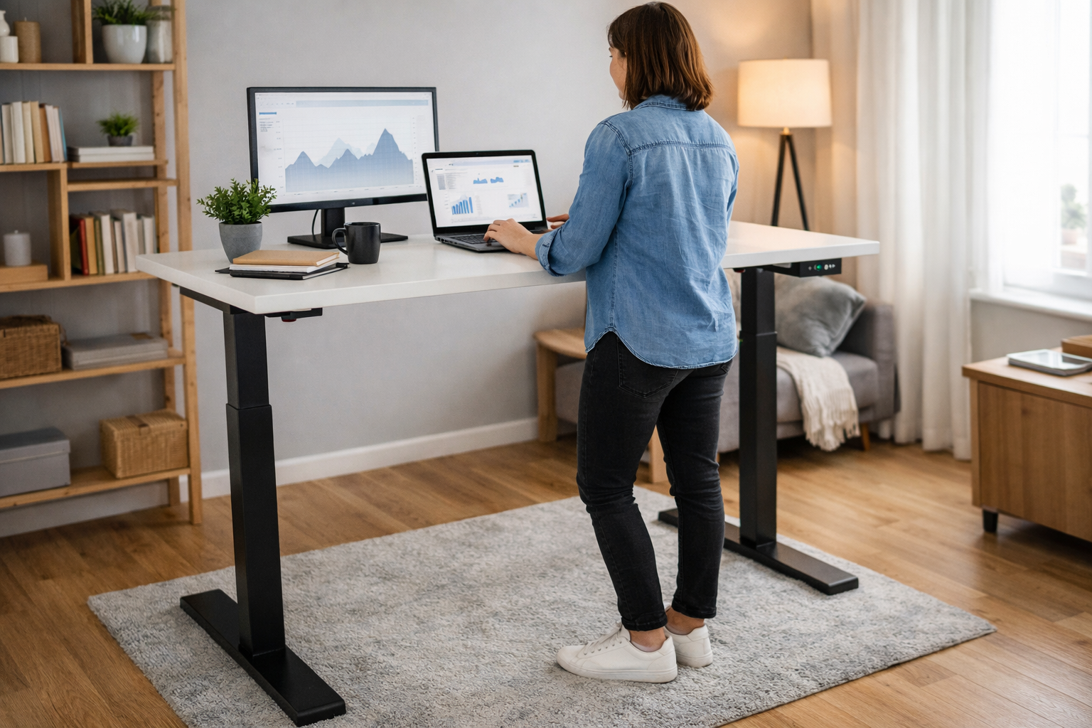 Escritorio elevable para trabajar de pie y reducir molestias de espalda