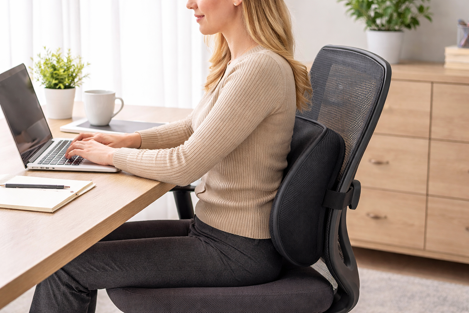 cojín lumbar para escoliosis leve en silla de oficina