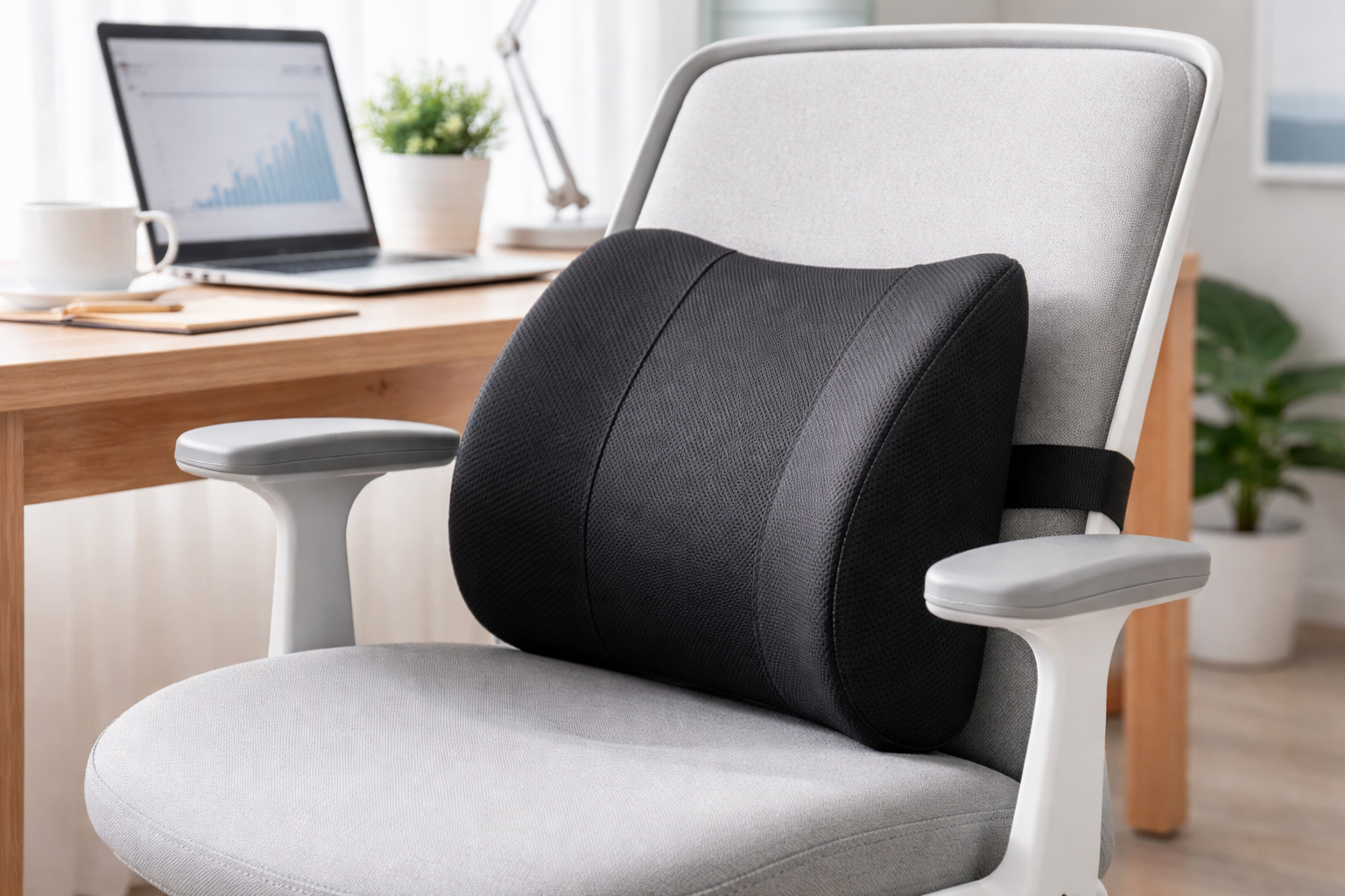 cojin lumbar para teletrabajo en casa en silla de escritorio