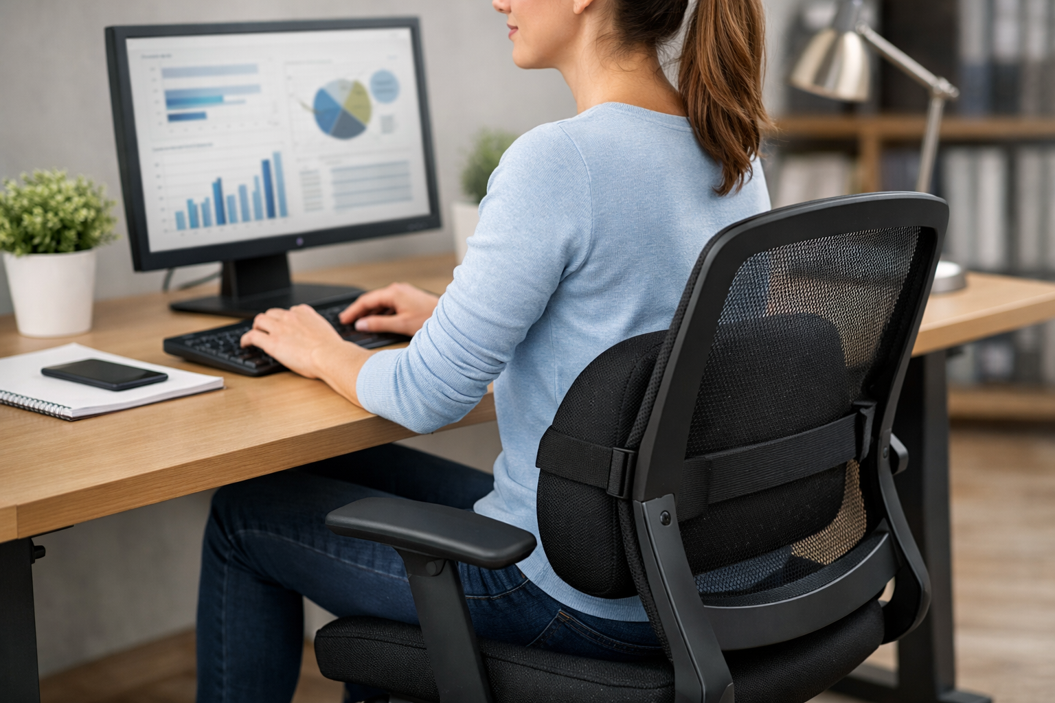 cómo usar un cojín lumbar correctamente en una silla de oficina