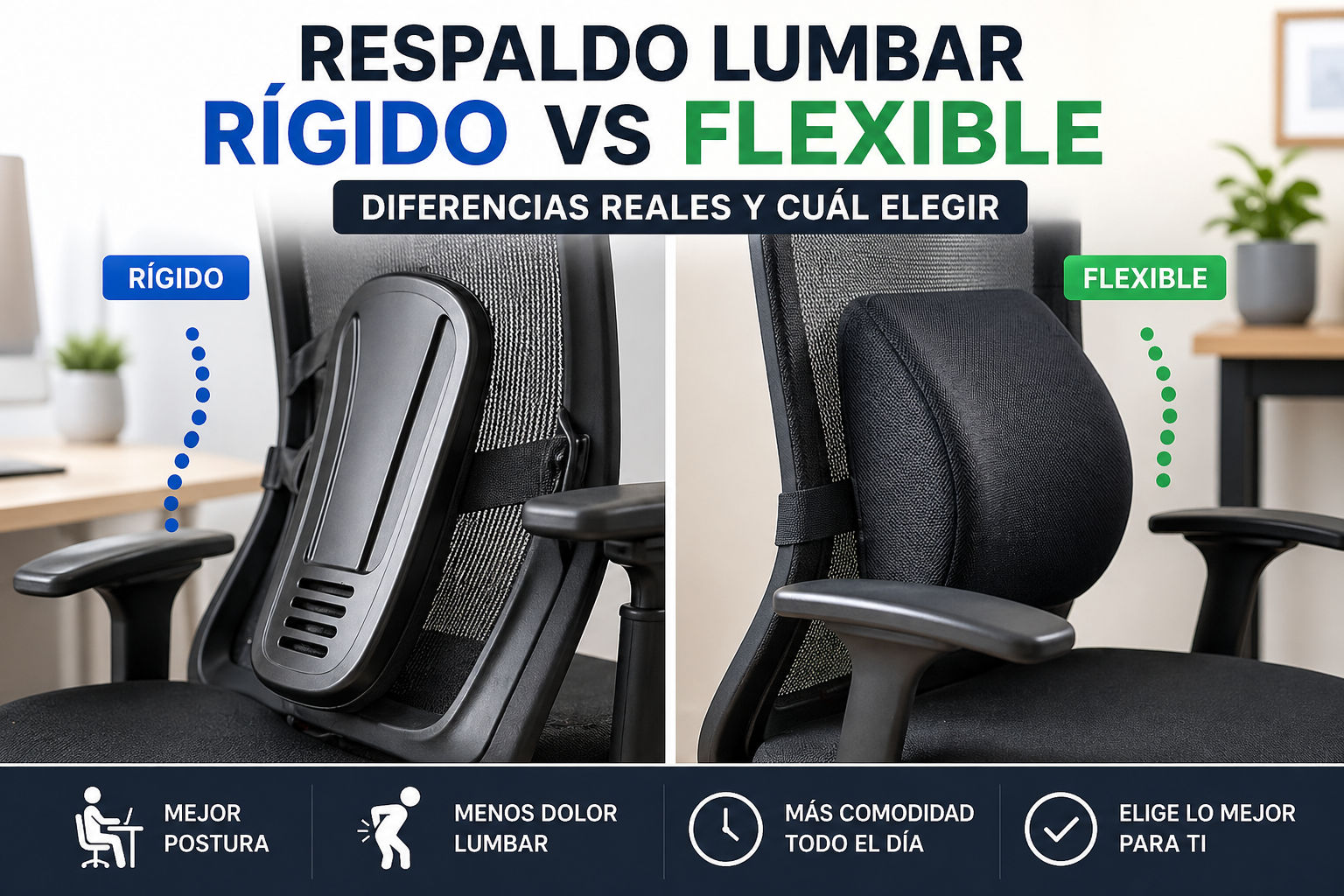 respaldo lumbar rígido vs flexible comparativa soporte lumbar